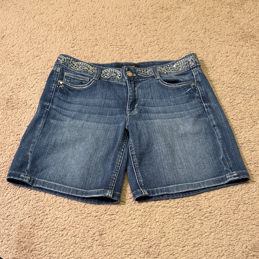 White House Black Market Blue Jean Shorts with Embellishments